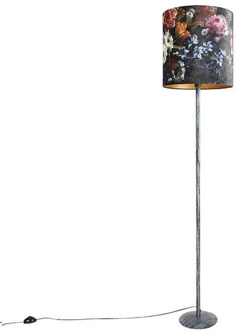 Lampada da terra vintage con paralume grigio antico a motivi floreali 40 cm - Simplo