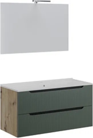 Mobile Bagno Sospeso Comfort 2 Cassetti Cannettato 100 Cm Rovere Verde Salvia