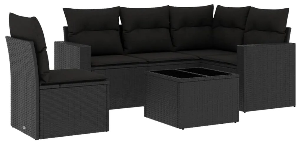 Set divano da giardino 6 pz con cuscini nero in polyrattan