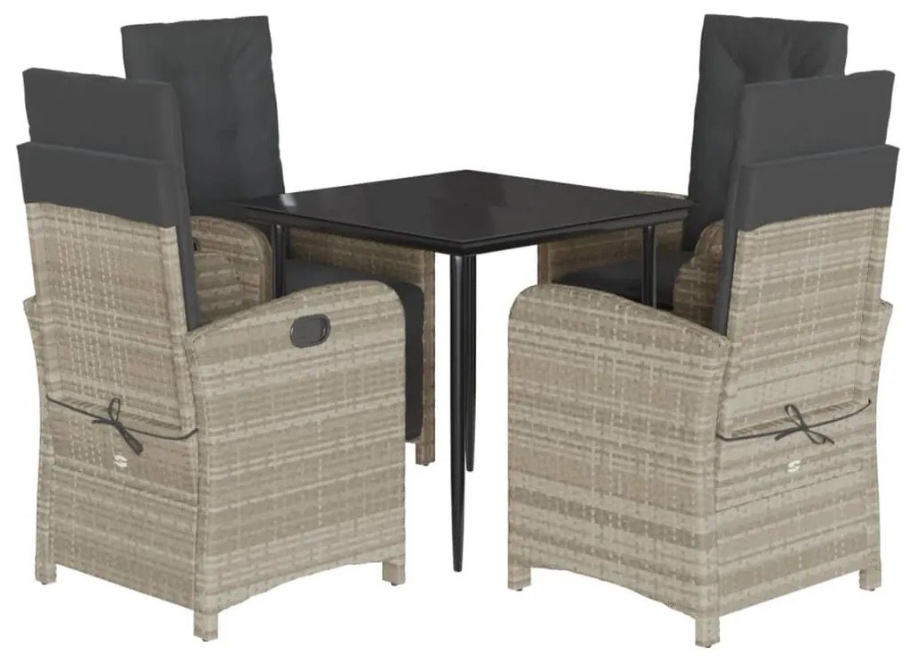 Set pranzo da giardino 5pz con cuscini grigio chiaro polyrattan