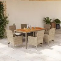 Set Pranzo da Giardino 7 pz con Cuscini Beige Polyrattan Acacia 3278684