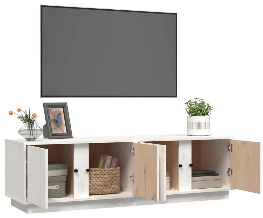 Mobile Porta TV Bianco 140x40x40 cm in Legno Massello di Pino