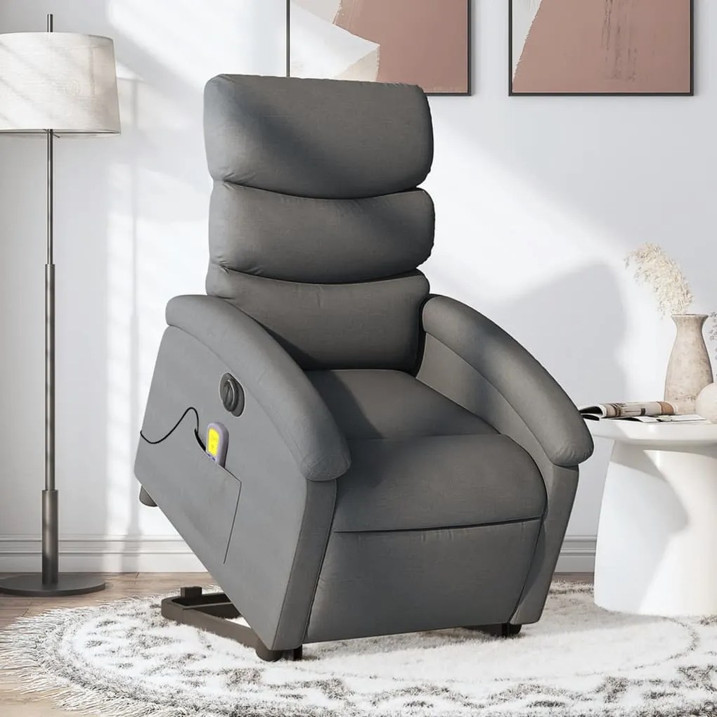 Poltrona Alzapersona Massaggi Elettrica Grigio Scuro Tessuto /