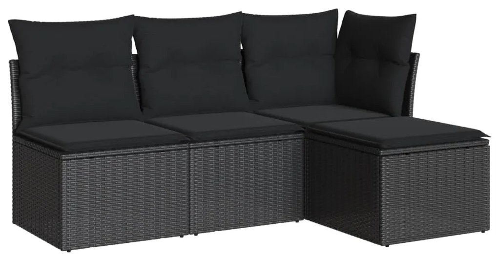 Set divani da giardino 4 pz con cuscini nero in polyrattan