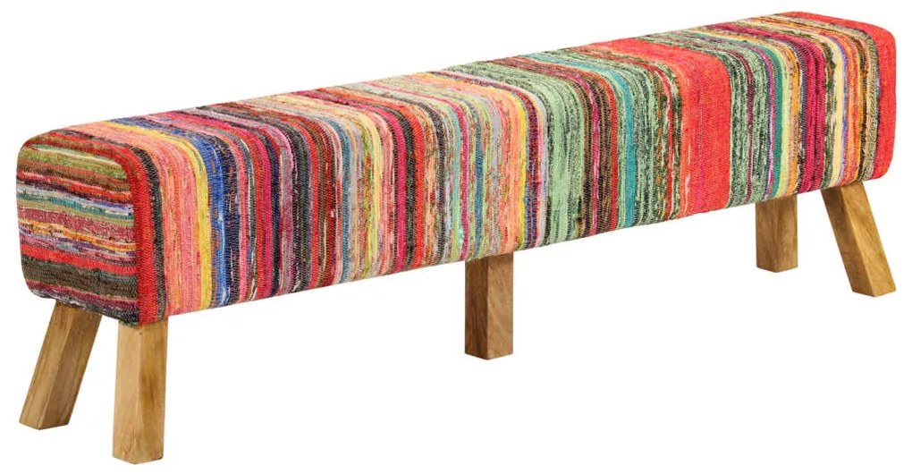 Panca Multicolore 160 Cm Tessuto Chindi E Legno Massello Mango /