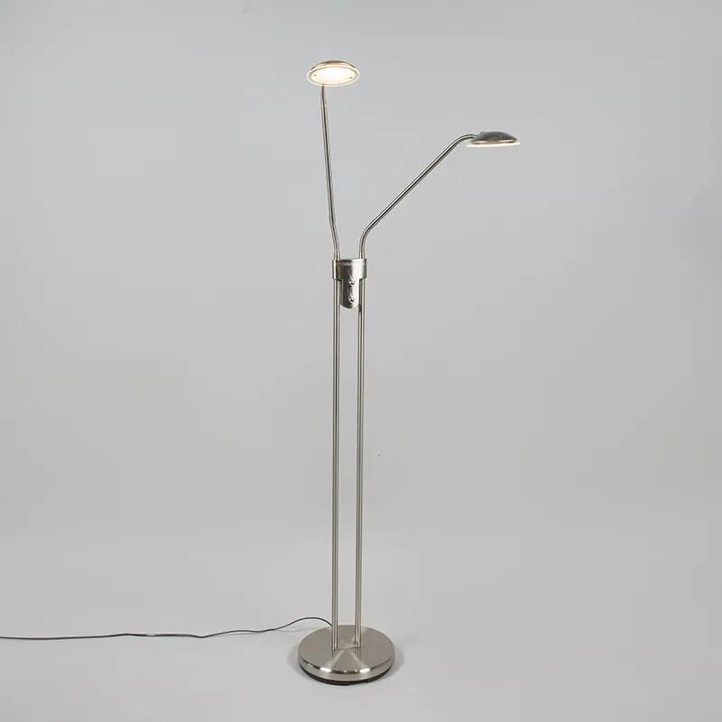 Lampada da terra moderna in acciaio con lampada da lettura inclusa LED - Eva
