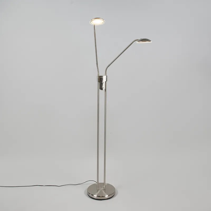 Lampada da terra moderna in acciaio con luce di lettura inclusa LED - Eva
