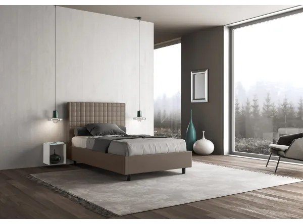 Letto matrimoniale francese contenitore imbottito 140x200 similpelle cappuccino Sunny