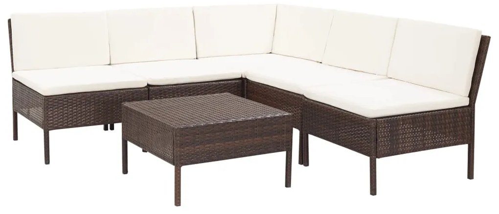 Set divani da giardino 6 pz con cuscini in polyrattan marrone