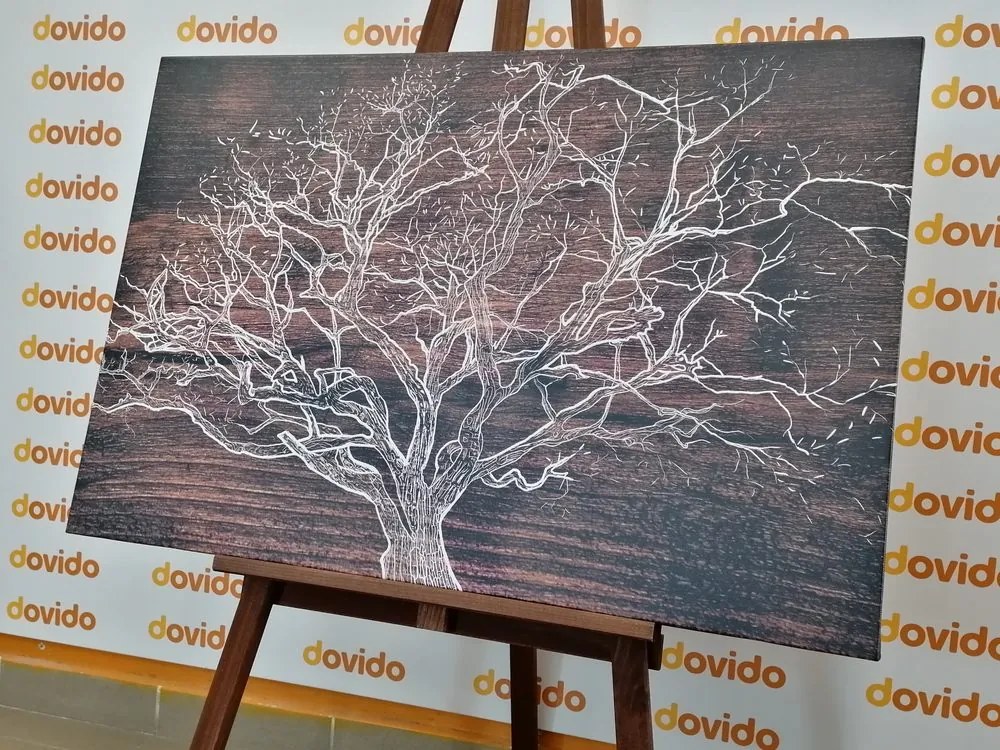 Stampa su tela – Corona dell'albero su sfondo di legno