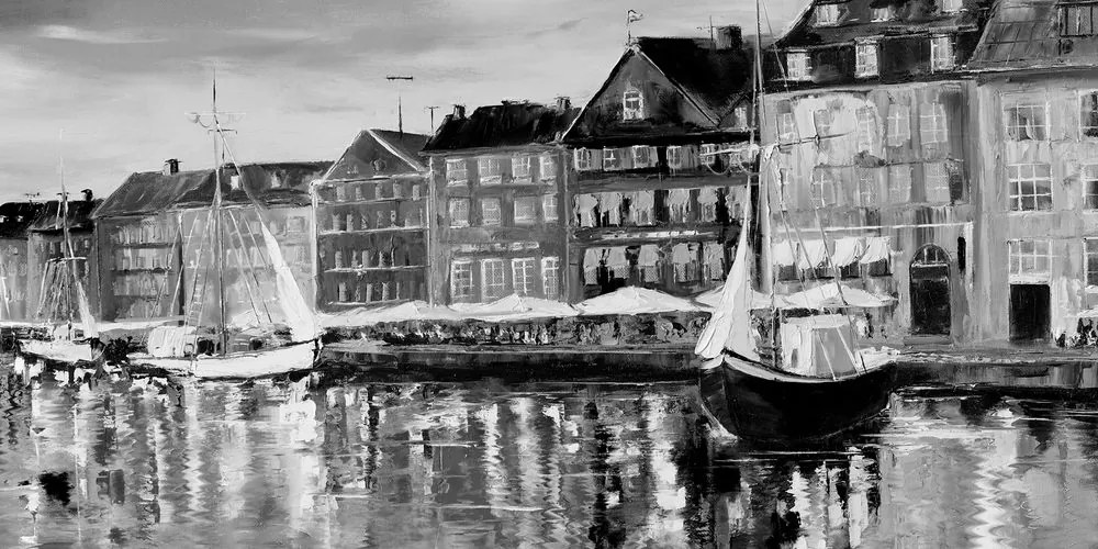 Stampa su tela – Dipinto a olio di Venezia in bianco e nero