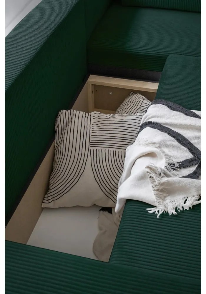 Divano letto angolare in velluto a coste verde scuro Brave Dave - Miuform