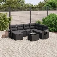 Set Divani da Giardino con Cuscini 8 pz Nero in Polyrattan 3263841