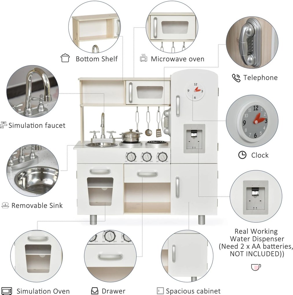 Cucina Giocattolo per Bambini 74x30x81 cm in Legno Bianca...