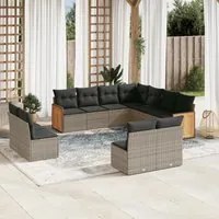 Set Divani da Giardino 11 pz con Cuscini in Polyrattan Grigio 3227768