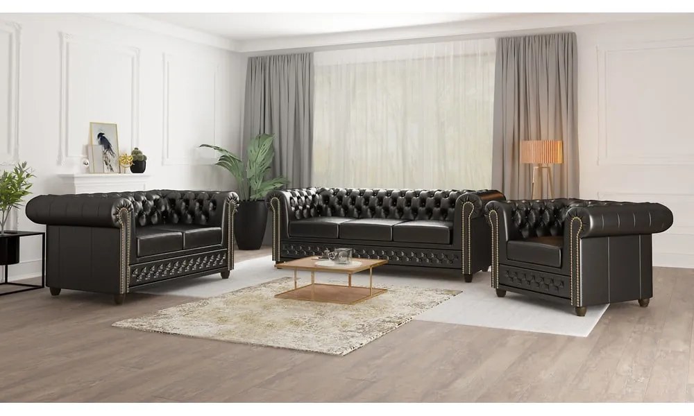 Divano letto nero in similpelle 203 cm York - Ropez