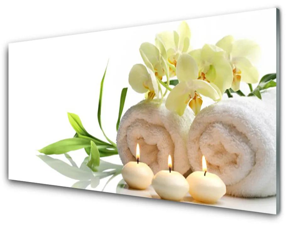 Pannello paraschizzi cucina Asciugamani Spa. Candele. Orchidea 100x50 cm
