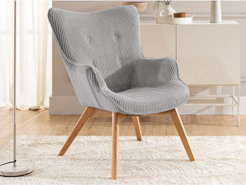 Poltrona grigia con rivestimento in velluto a coste Niko – Ropez