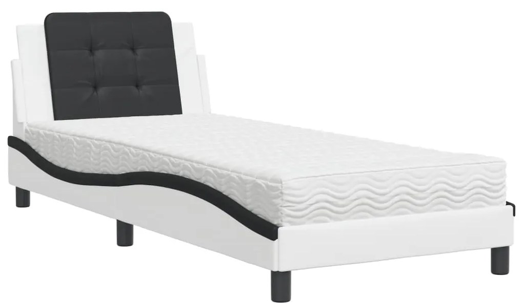 Letto con materasso nero e bianco 90x200 cm in similpelle