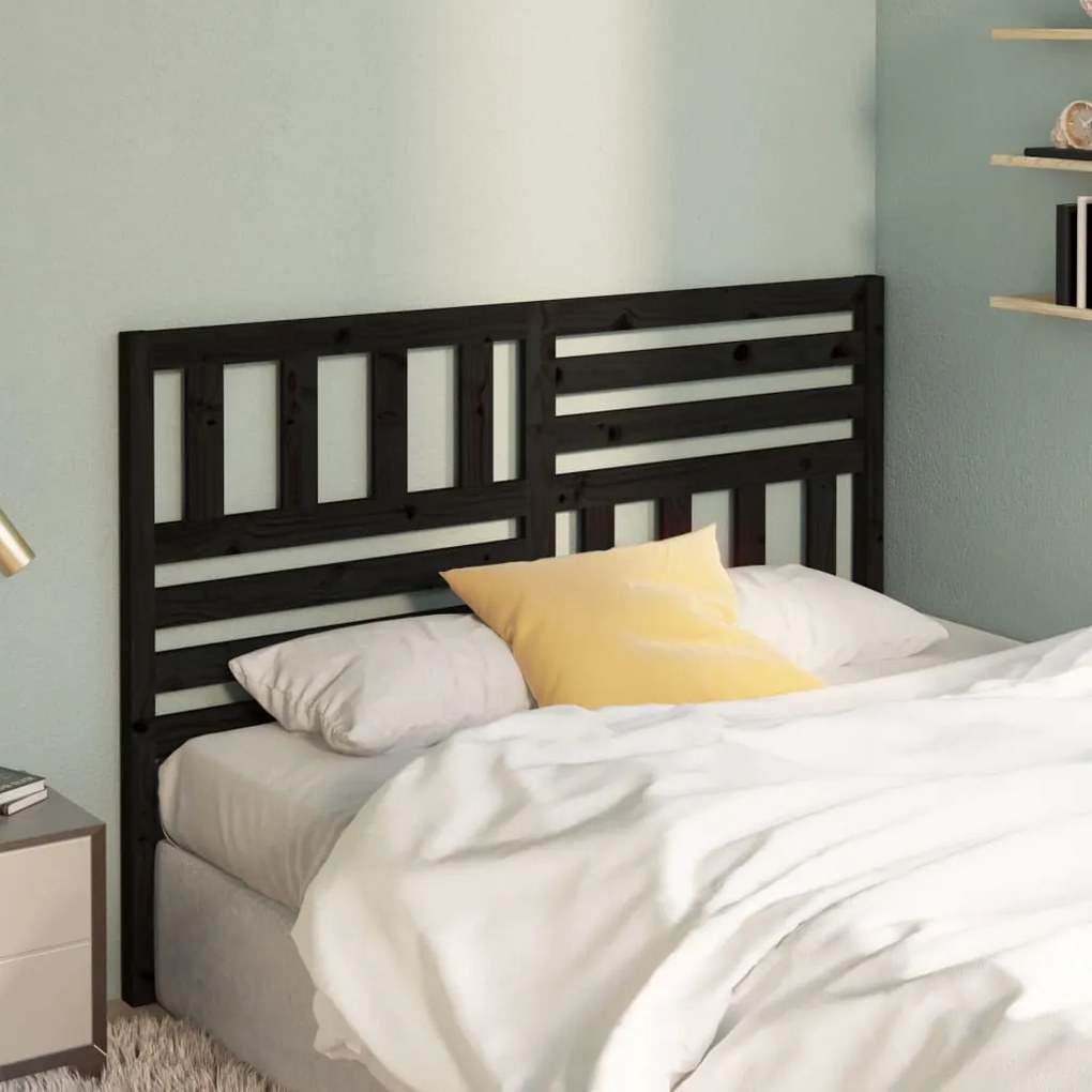 Testiera per letto nera 141x4x100 cm in legno massello di pino