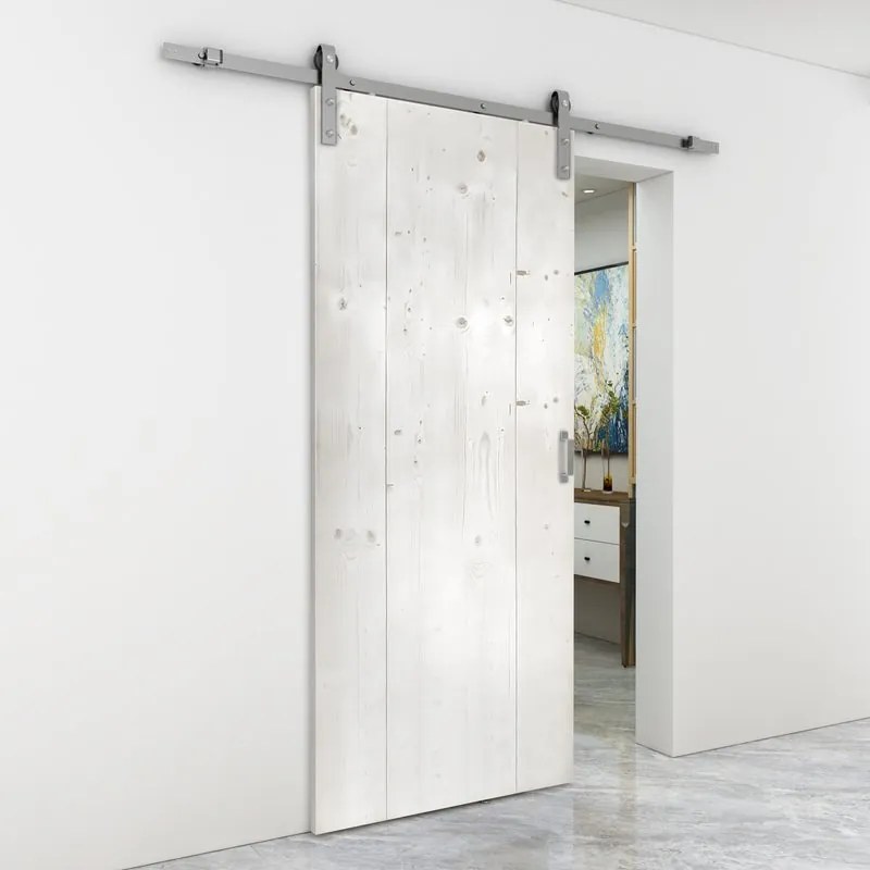 Porta scorrevole reversibile Barn bianco in alluminio bianco, L 86 x H 215 cm, con binario Country satinato