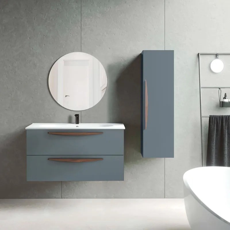 Mobile da bagno sospeso sotto lavabo L 99.5 x H 55 x P 45 cm blu atollo laccato opaco, 2 cassetti VISOBATH Arco