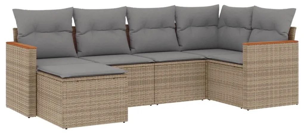 Set Divano da Giardino 6 pz con Cuscini Beige Misto Polyrattan