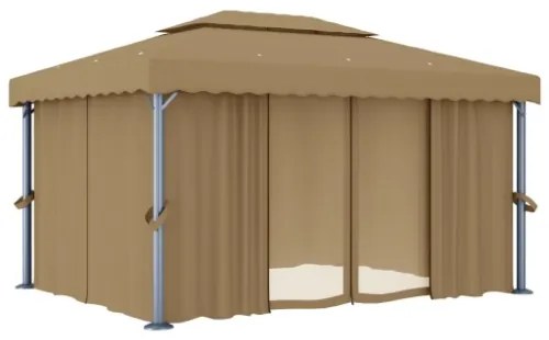 Gazebo con Tende 4x3 cm Grigio Talpa in Alluminio