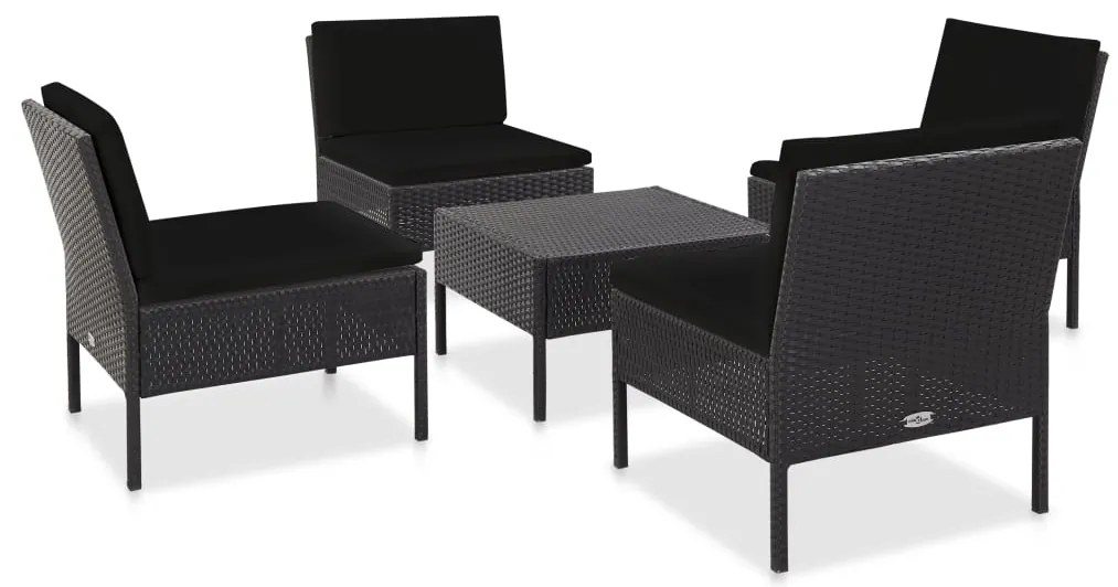 Set Divani da Giardino 5 pz con Cuscini in Polyrattan Nero