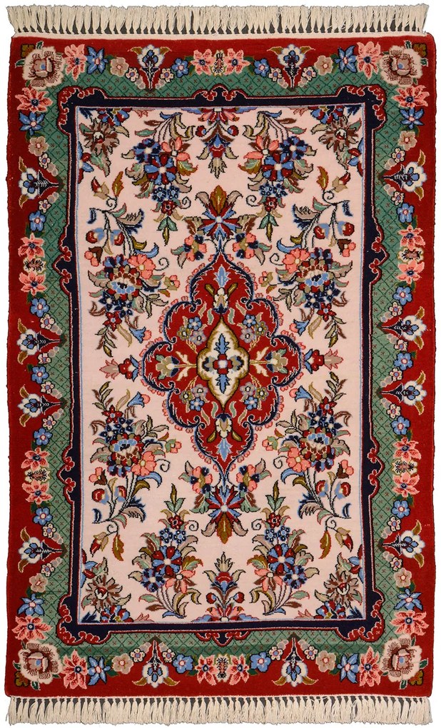 Isfahan Tappeto 110x70 Beige (Iran) Annodato A Mano