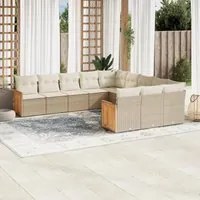 Set Divani da Giardino 11 pz con Cuscini Beige in Polyrattan 3228109