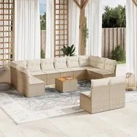 Set Divano da Giardino 13 pz con Cuscini Beige in Polyrattan 3223895