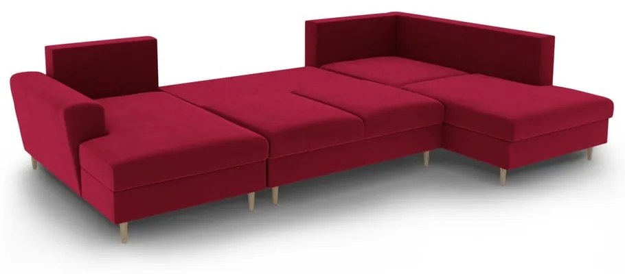 Divano angolare rosso allungabile e con contenitore (con penisola a destra/a U) con rivestimento in velluto Kyoto – Cosmopolitan Design
