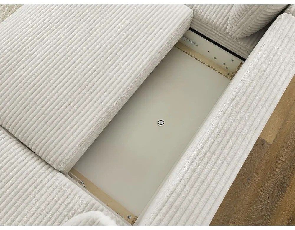 Divano angolare color crema allungabile/con contenitore (con penisola a sinistra/a U) con rivestimento in velluto a coste Lucien – Bobochic Paris