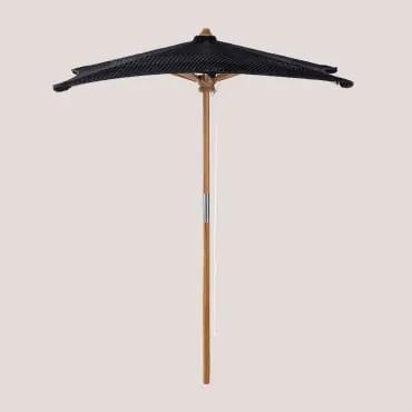 Ombrellone in legno di teak e macramè (183x183 cm) Poike Nero - Sklum