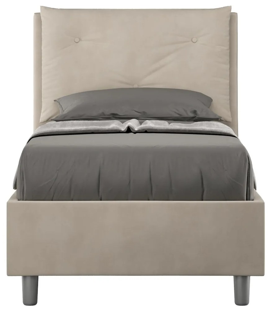 Letto singolo imbottito 80x210 microfibra Appia senza rete, con rete e contenitore, Sabbia / Con Rete