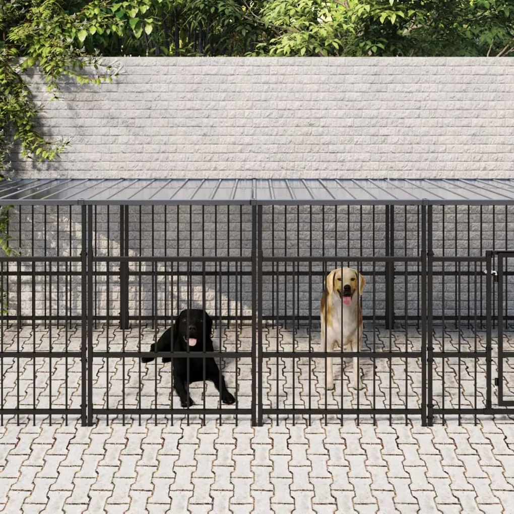 Gabbia Per Cani Da Esterno Con Tetto İn Acciaio 18,77 M² /