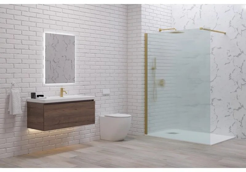 Kamalu - Parete walkin 80 cm vetro scanalato profilo oro satinato | KW1000FLG