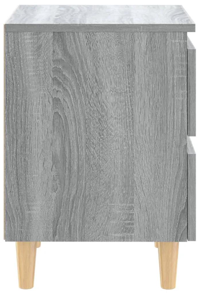 Comodini gambe in legno massello 2 pz grigio sonoma 40x30x50 cm