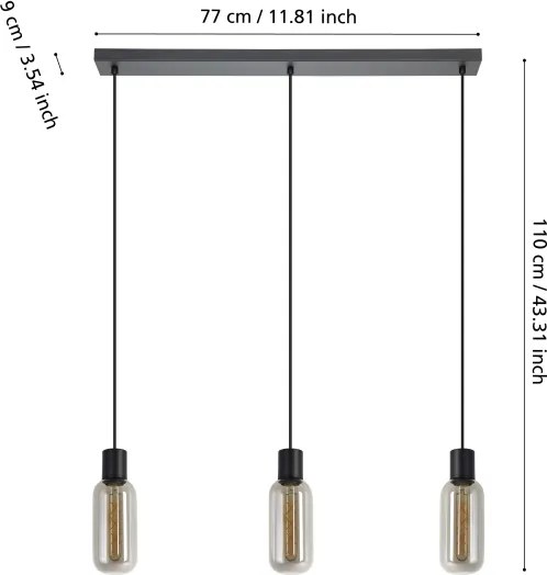 Eglo 901005 - Lampadario a sospensione su cavo MAIONE 3xE27/4W/230V nero/fumé