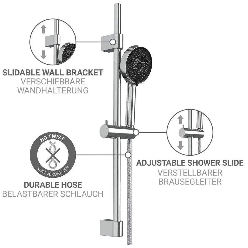 Set per doccia color argento lucido in acciaio inox con doccetta/con supporto scorrevole 70 cm Softwater – Wenko