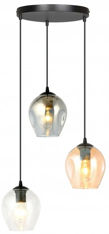 Lampadario a Sospensione in Acciaio e Vetro ISTAR 3 BL PREMIUM 3xE27 Colore delle Sfere Grafite, Trasparente, Ambrata