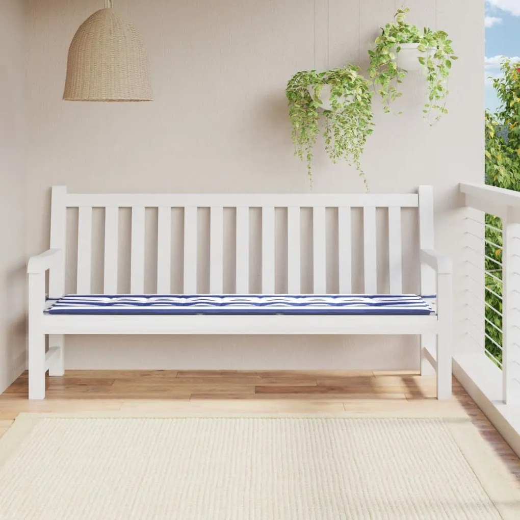 Cuscino Panca Giardino Righe Bianche E Blu 200x50x3 Cm Tessuto /