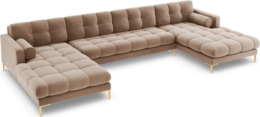 Divano angolare Bali 7 posti Bali in velluto con gambe oro - L383cm