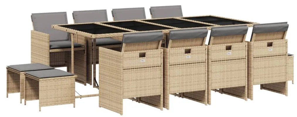 Set Pranzo da Giardino 13 pz con Cuscini Beige Misto Polyrattan