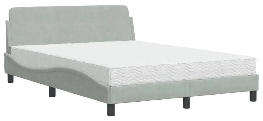 Letto con materasso grigio chiaro 140x190 cm in velluto