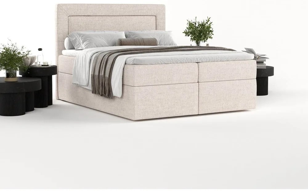 Letto boxspring beige con contenitore 140x200 cm Imagine - Maison de Rêve