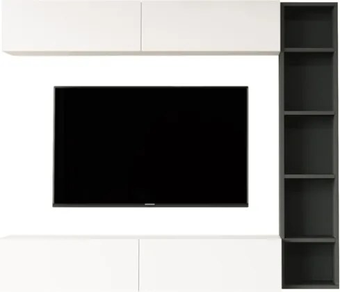 Mobile TV Sospeso Con Ripiani Laterali E Modulo Superiore Zen Bianco E Antracite