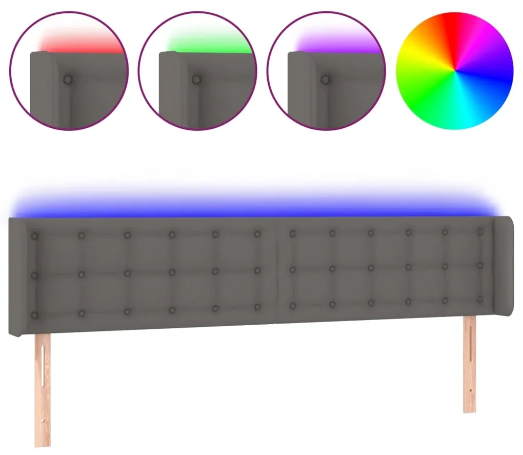 Testiera a led grigia 183x16x78/88 cm in similpelle
