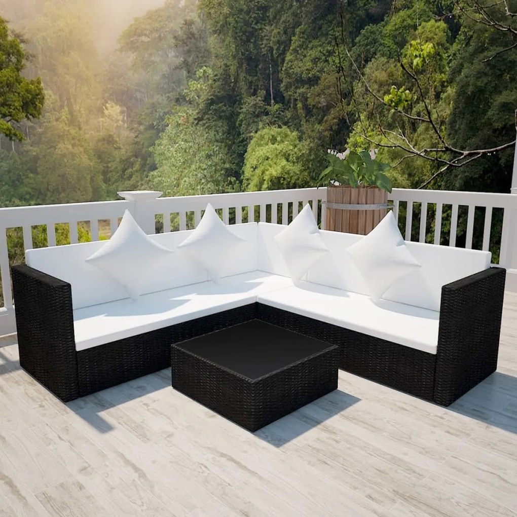 Set Divani da Giardino 4 pz con Cuscini in Polyrattan Nero